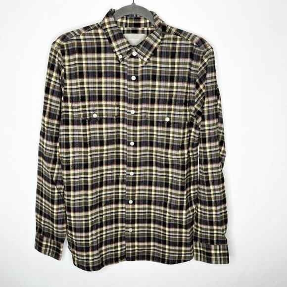 Everlane The Brushed Flannel Shirt Beech Plaid Button Down Brown Gray Soft Sz M - Picture 8 of 8